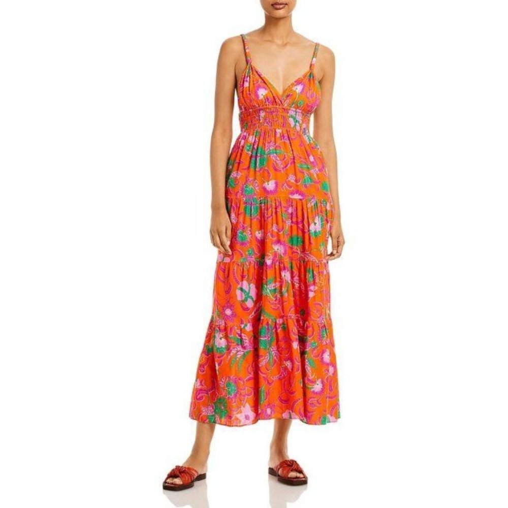 Nwt Derek Lam 10 Crosby Women's Orange Multi Tiered Cecela Maxi Sundress Size 4